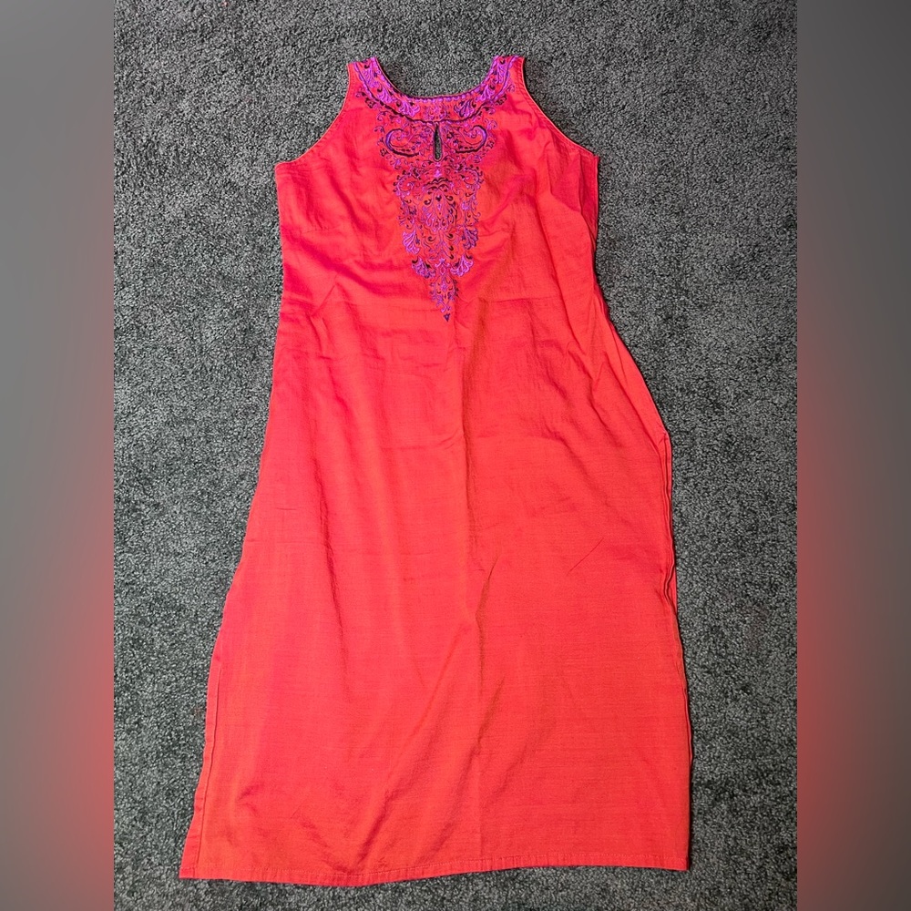 🔶 Orange Cloth Dress with Purple Embroidery 💜
